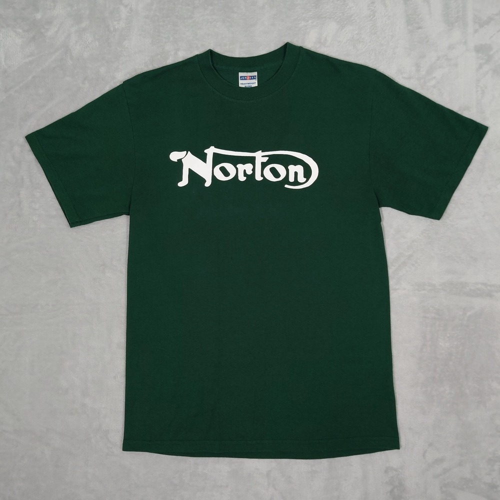 Vintage Y2K Norton Motorcycles T-Shirt Mens Medium Green Biker Grunge Jerzees